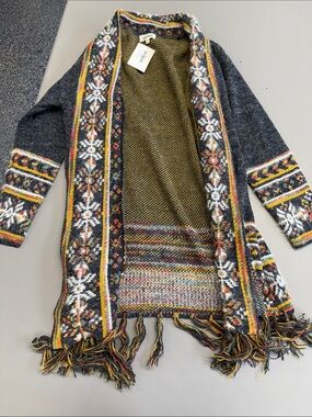 ADORA Gray Multicolor Fair Isle Open Cardigan